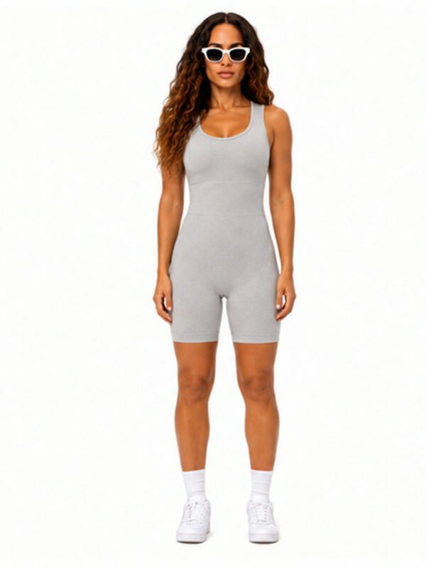 Enterizo Seamless Modelador Gym No Transparente Gris Claro Abertura Espalda