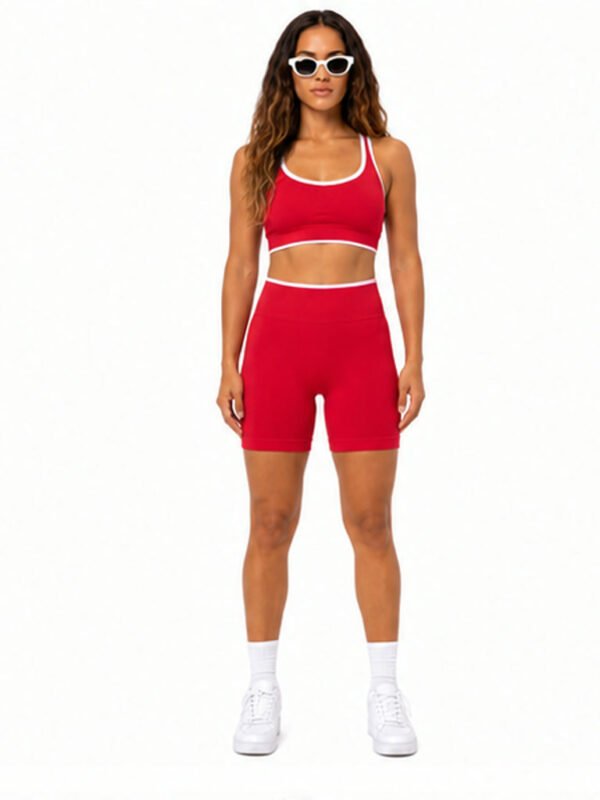 Conjunto deportivo seamless moldeador Rojo con linea blanca